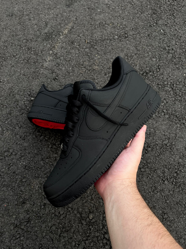 Matte Black Air Force 1 with Red Bottoms