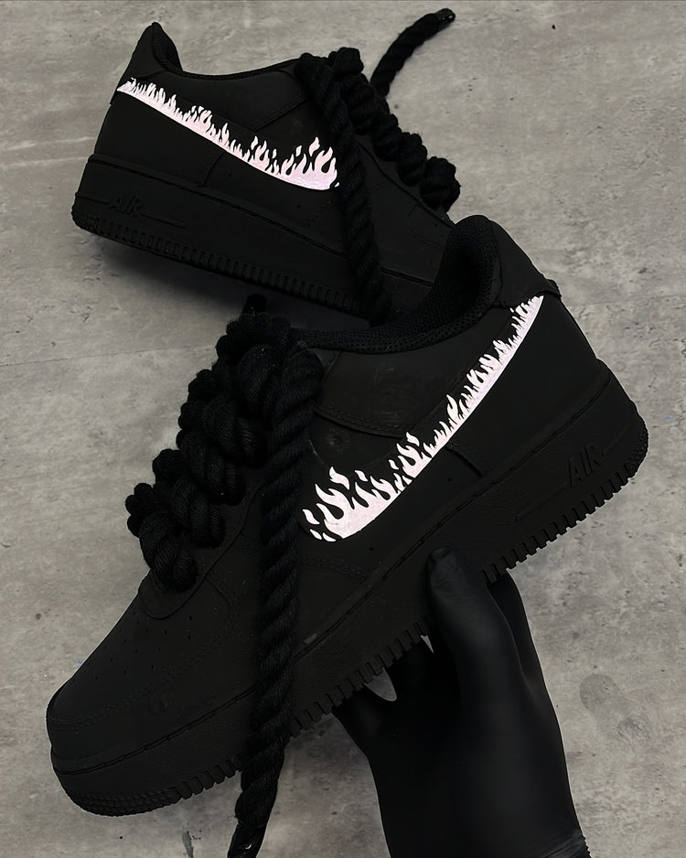 Matte Black Air Force 1 with Reflective Flames