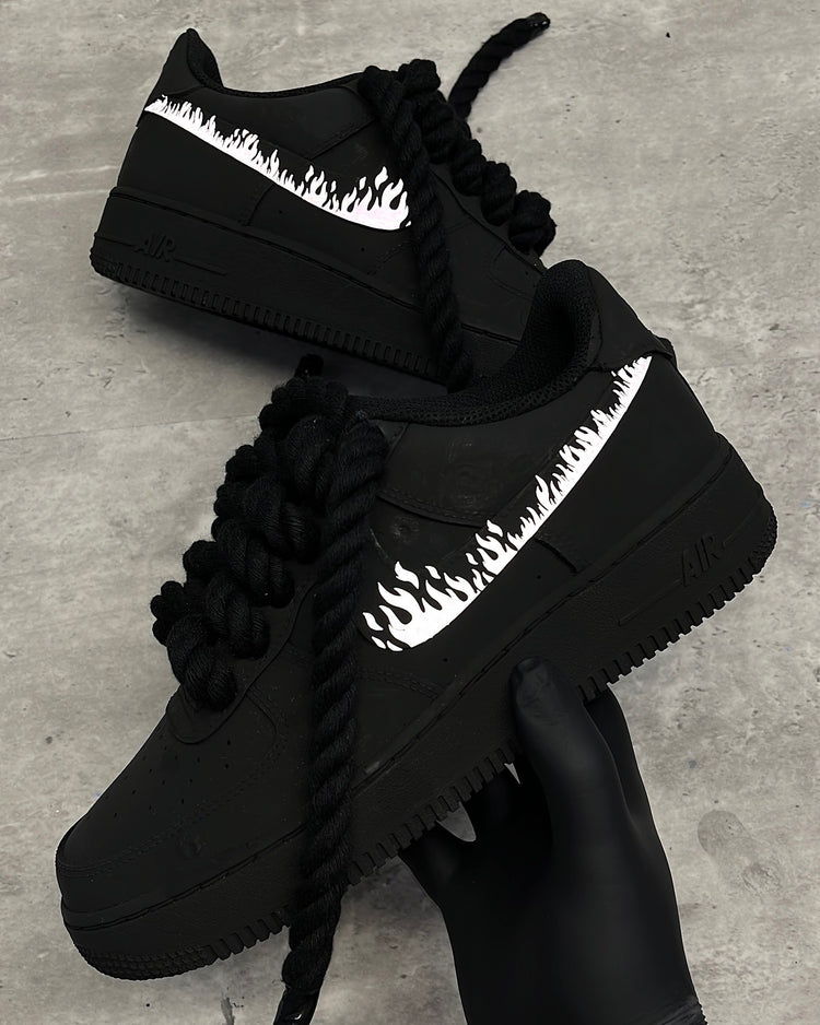 Matte Black Air Force 1 with Reflective Flames