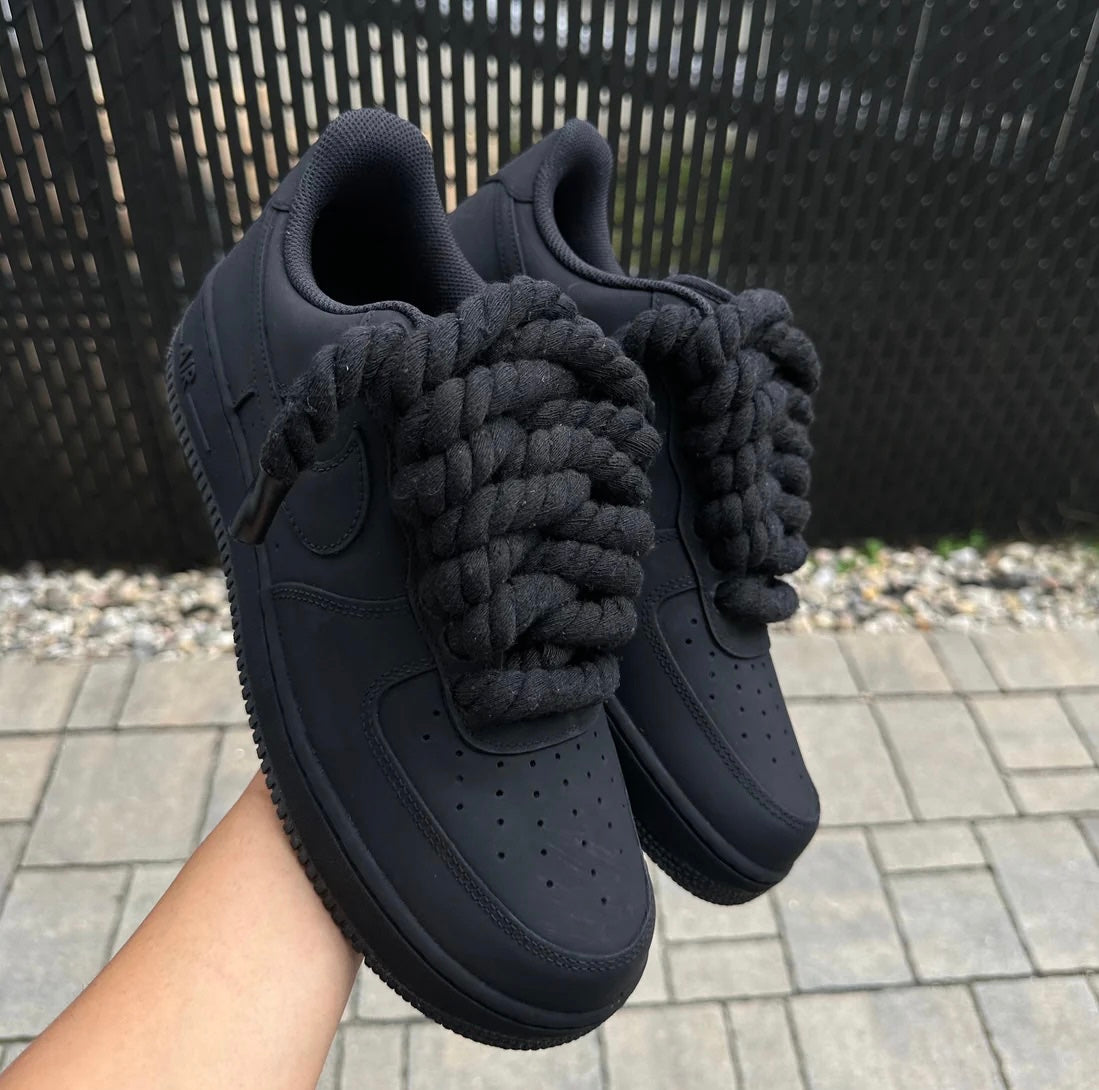 Matte Black Air Force 1 with Rope Laces â Cloutcvlture