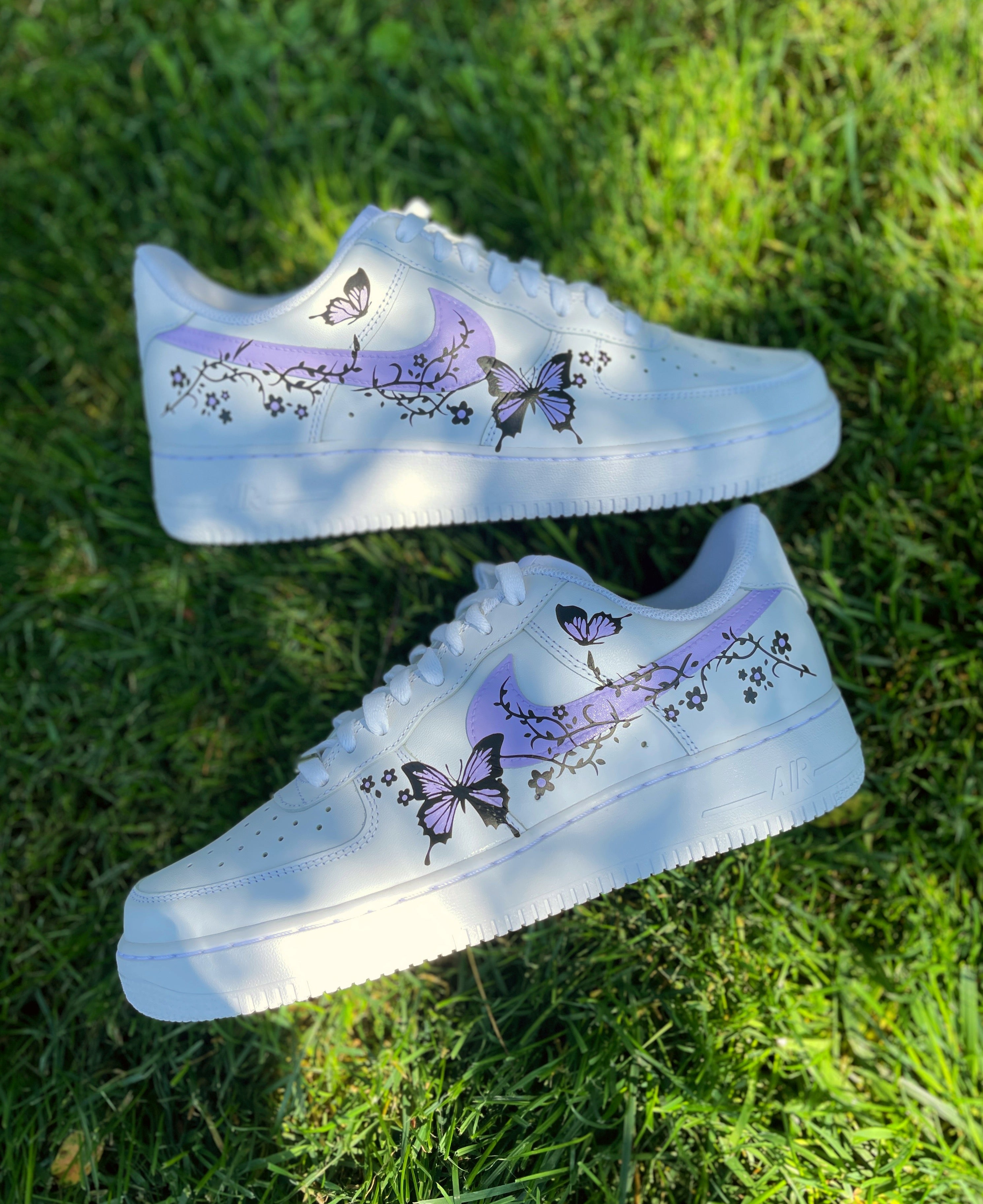 Dripping Purple Custom Air Force 1 Sneakers with Butterflies. Low